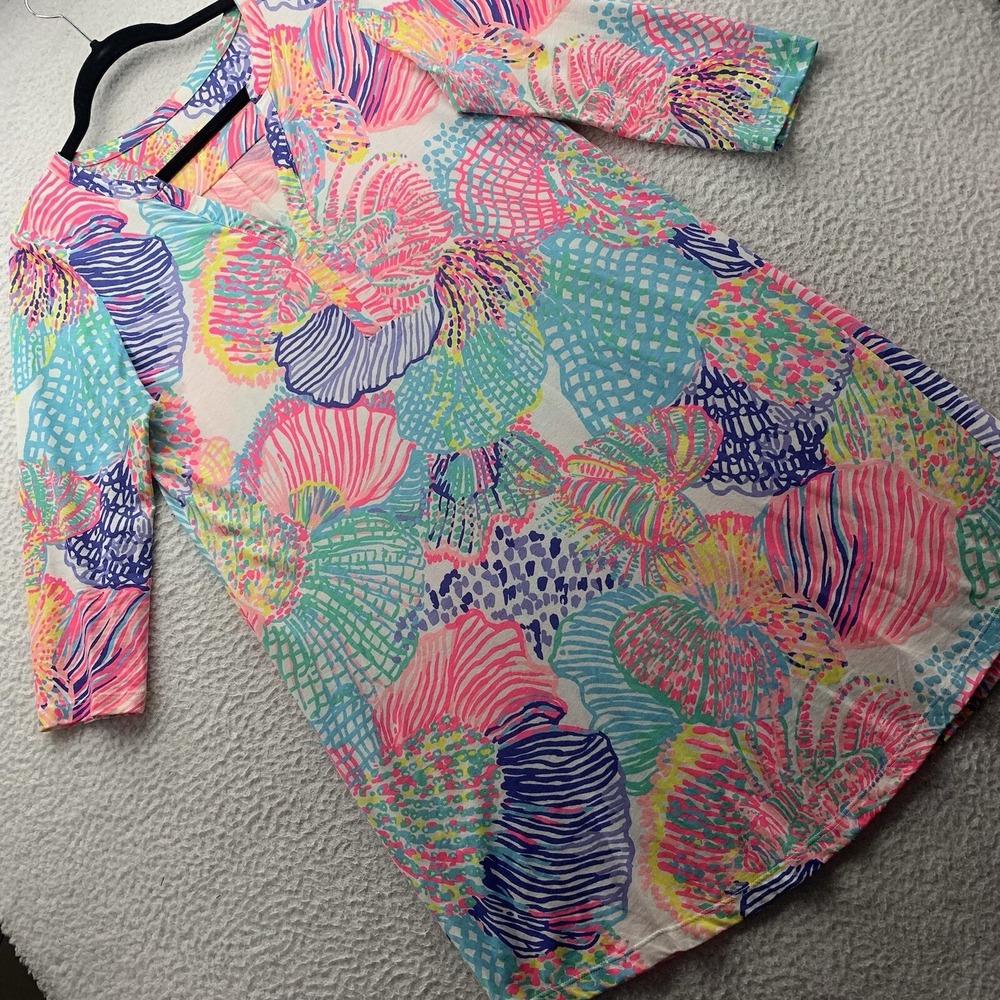 Lilly Pulitzer Ali Dress Womens Medium M Roar of the Sea Pima Cotton V Neck Mom‎ - Picture 4 of 14